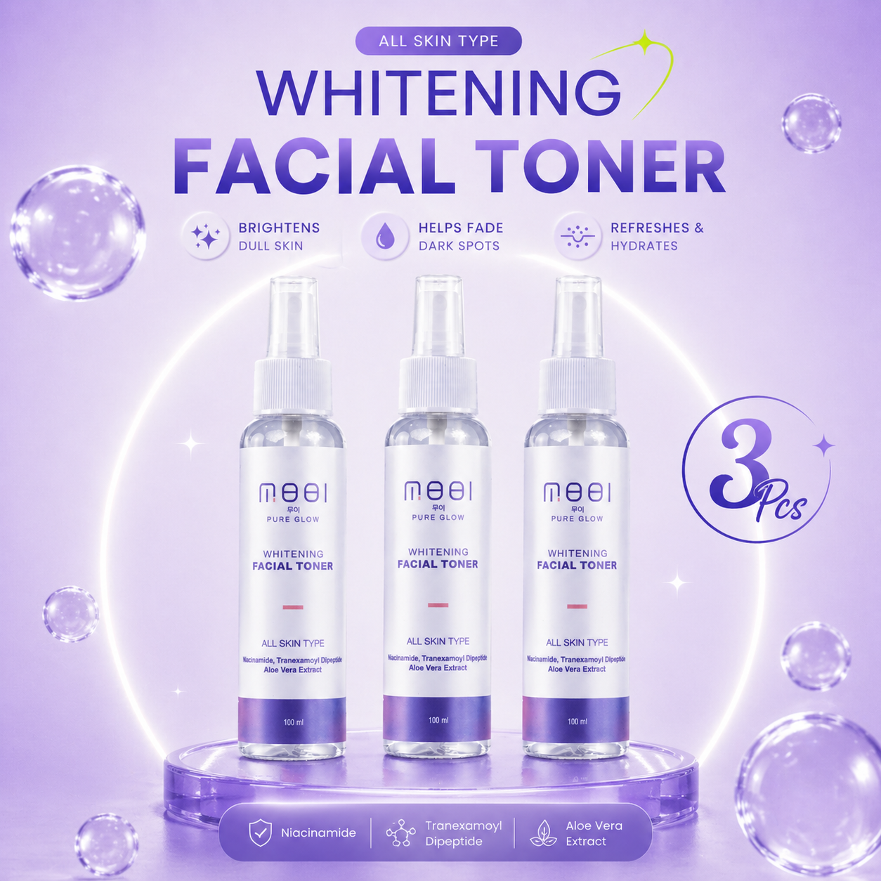 3 PCS - MOOI Whitening Facial Toner